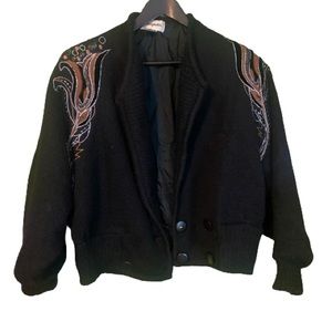 Vintage 80’s black wool mohair beaded embellished sweater jacket